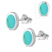  Turquoise Oval Silver Stud Earrings, e346